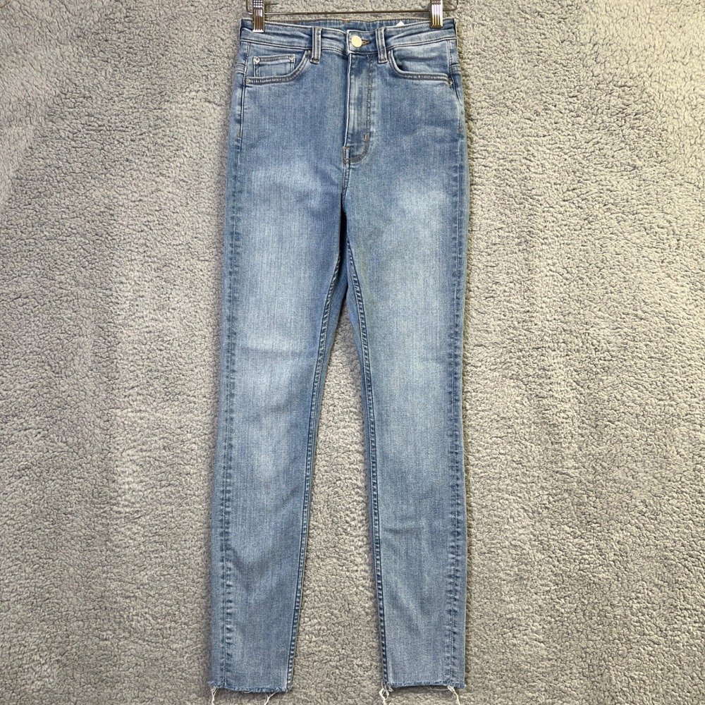 Weekday Body High Jeans Women 27 Blue Denim Light Wash Skinny Raw Hem Scandi H&M